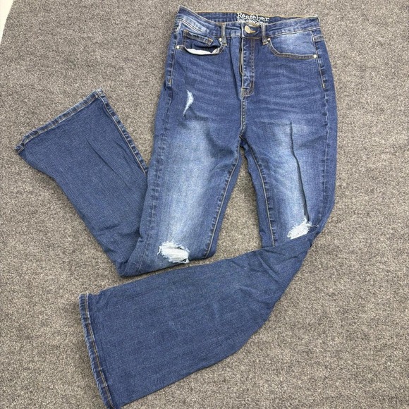 Denim - Resfeber Flare Jeans Size 8 Distressed Ripped Blue Denim Bell Bottom Stretch
